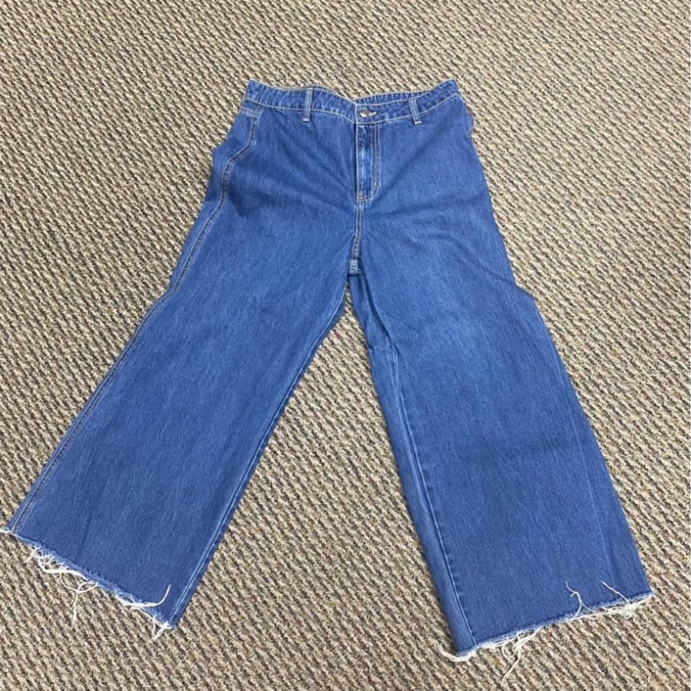 Cello Blue Wide-Leg Flare Jeans with Raw Hem